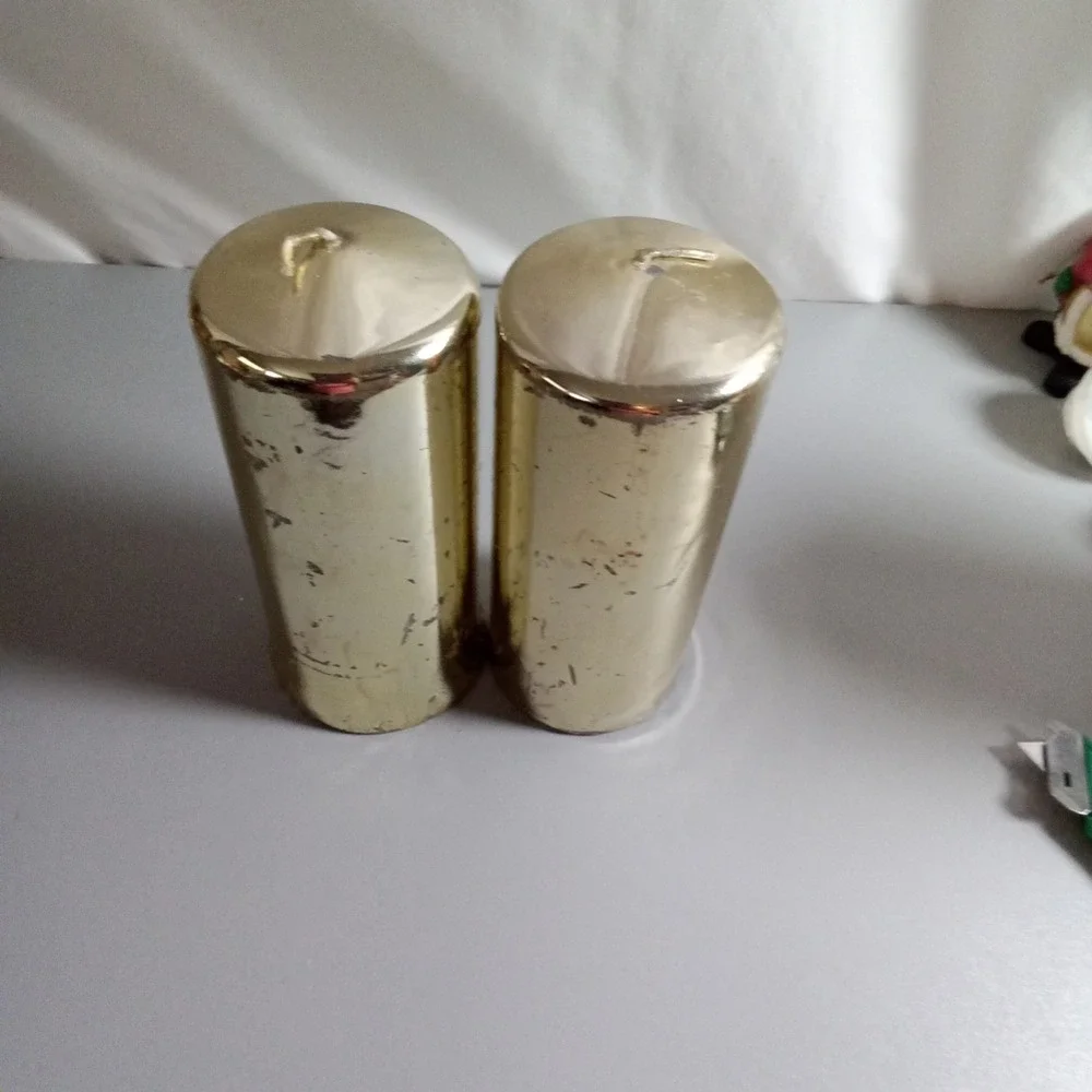 Kohl's Gold Metallic Pillar Candles Set of 2 Made in Italy 8 Inch Lead Free Wick